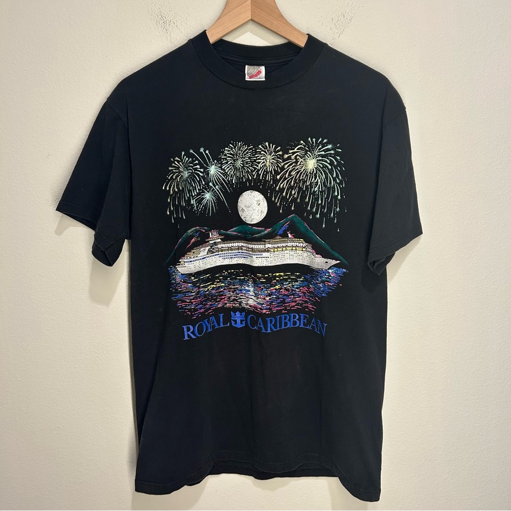 Vintage Royal Caribbean Jerzees Shirt Men’s Large – Black – Boat Graphic – RARE
